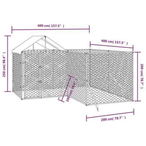  Kojec dla psa, z dachem, srebrny, 4x4x2,5 m, stal galwanizowana