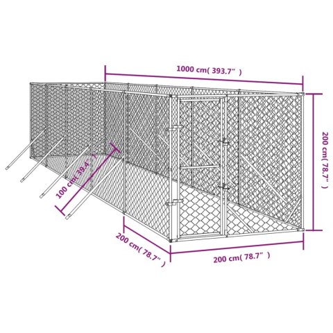  Kojec zewnętrzny dla psa, 2x10x2 m, stal galwanizowana