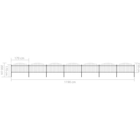  Panele ogrodzeniowe z grotami, stal, (1,25-1,5)x11,9 m, czarne