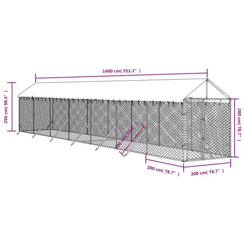  Kojec dla psa, z dachem, srebrny, 2x14x2,5m, stal galwanizowana