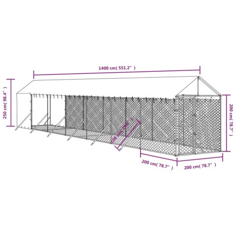  Kojec dla psa, z dachem, srebrny, 2x14x2,5m, stal galwanizowana