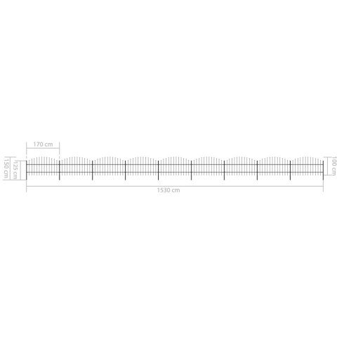  Panele ogrodzeniowe z grotami, stal, (0,75-1) x 15,3 m, czarne