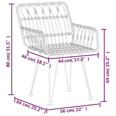  Krzesła ogrodowe, 2 szt., czarne, 56x64x80 cm, rattan PE