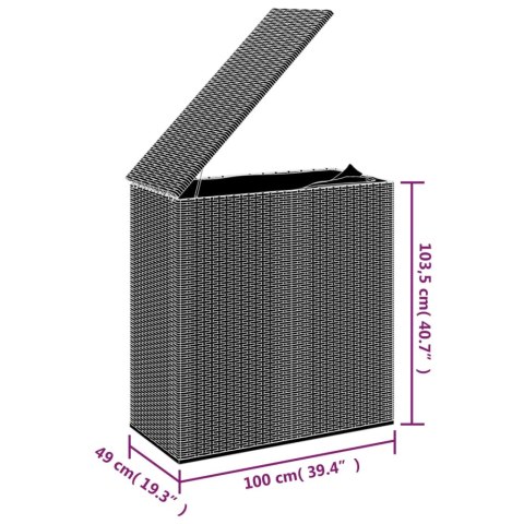  Skrzynia na poduszki ogrodowe rattan PE 100x49x103,5 cm, czarna