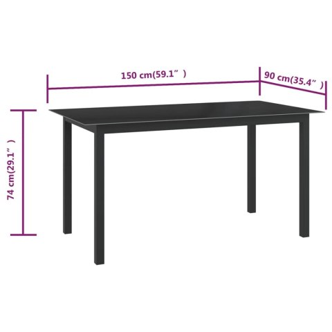  Stół ogrodowy, czarny, 150x90x74 cm, aluminium i szkło