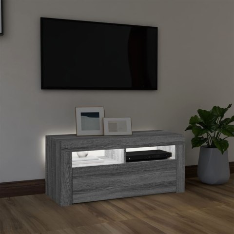  Szafka pod TV z oświetleniem LED, szary dąb sonoma, 90x35x40 cm