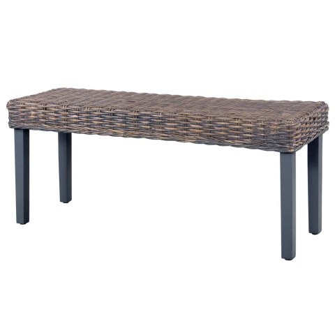  Ławka, 110 cm, szara, rattan kubu i lite drewno mango