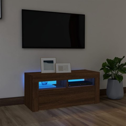  Szafka pod TV z oświetleniem LED, brązowy dąb, 90x35x40 cm