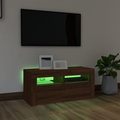  Szafka pod TV z oświetleniem LED, brązowy dąb, 90x35x40 cm