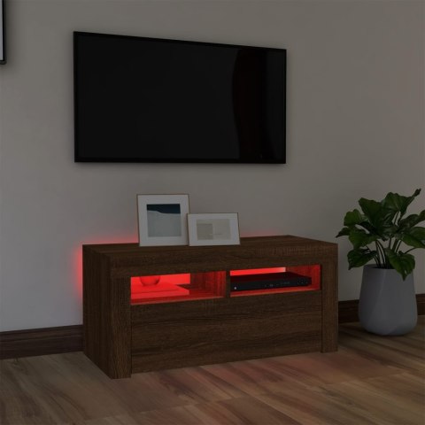  Szafka pod TV z oświetleniem LED, brązowy dąb, 90x35x40 cm