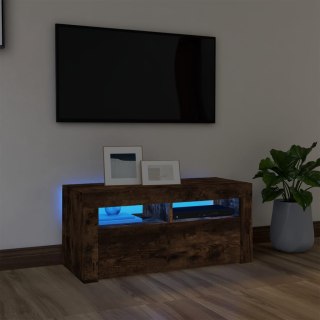  Szafka pod TV z oświetleniem LED, przydymiony dąb, 90x35x40 cm