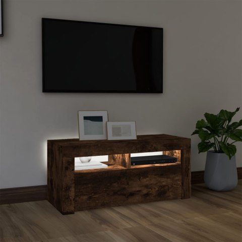  Szafka pod TV z oświetleniem LED, przydymiony dąb, 90x35x40 cm