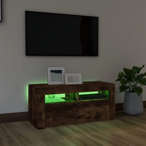  Szafka pod TV z oświetleniem LED, przydymiony dąb, 90x35x40 cm