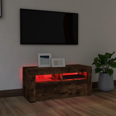  Szafka pod TV z oświetleniem LED, przydymiony dąb, 90x35x40 cm