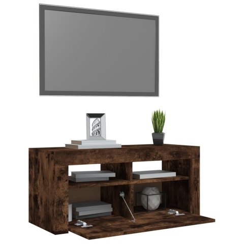  Szafka pod TV z oświetleniem LED, przydymiony dąb, 90x35x40 cm