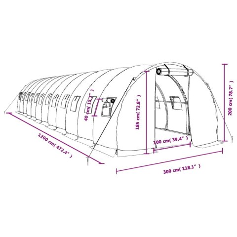  Szklarnia ze stalową ramą, zielona, 36 m², 12x3x2 m