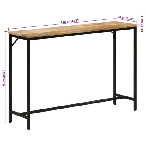  Stolik konsolowy, 110x30x75 cm, surowe drewno mango i żelazo