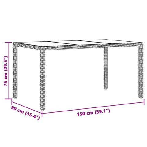  Stół ogrodowy ze szklanym blatem, czarny, 150x90x75cm rattan PE