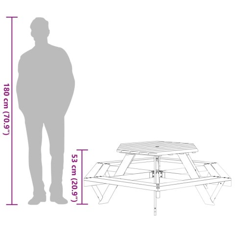  Stół piknikowy dla 6 dzieci, z ławkami, sześciokątny, jodłowy