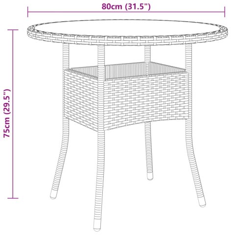  Stolik ogrodowy, Ø80x75 cm, szkło hartowane i rattan PE, beżowy