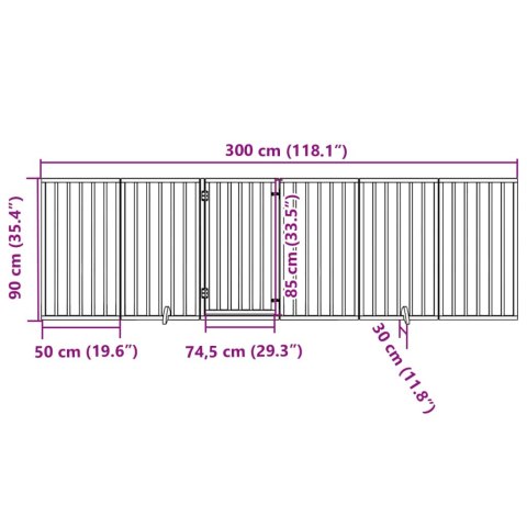  Składana bramka dla psa, z drzwiami, 6 paneli, brąz, 300 cm