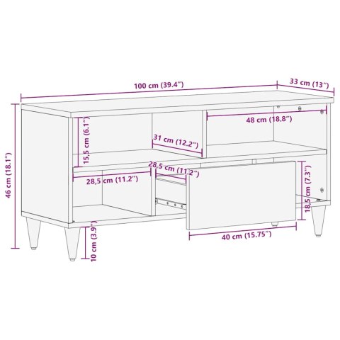  Szafka pod telewizor, czarna, 100x33x46 cm, lite drewno mango