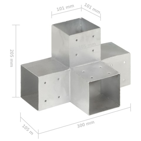  Łączniki w kształcie X, 4 szt., galwanizowany metal, 101x101 mm