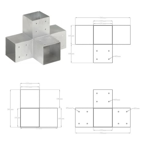  Łączniki w kształcie X, 4 szt., galwanizowany metal, 101x101 mm