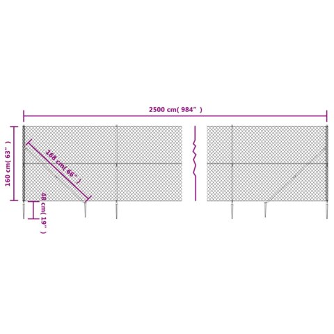  Ogrodzenie z siatki, z kotwami, srebrne, 1,6x25 m