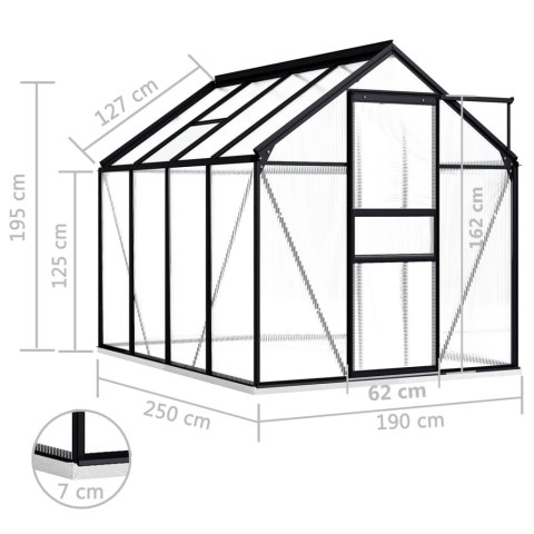  Szklarnia z ramą podstawy, antracytowa, aluminiowa, 4,75 m²