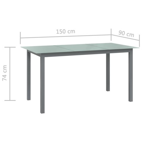  Stół ogrodowy, jasnoszary, 150x90x74 cm, aluminium i szkło