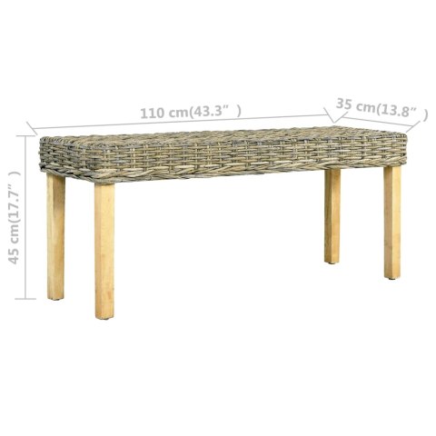  Ławka, 110 cm, naturalny kolor, rattan kubu i lite drewno mango