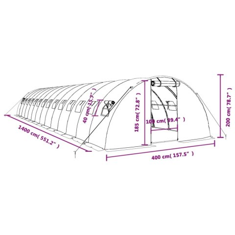  Szklarnia ze stalową ramą, zielona, 56 m², 14x4x2 m