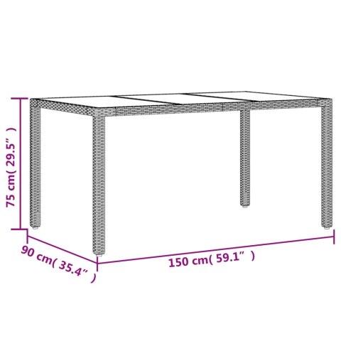  Stół ogrodowy ze szklanym blatem, beżowy, 150x90x75cm rattan PE