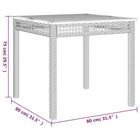  Stolik ogrodowy, szary, 80x80x74 cm, polirattan i akacja