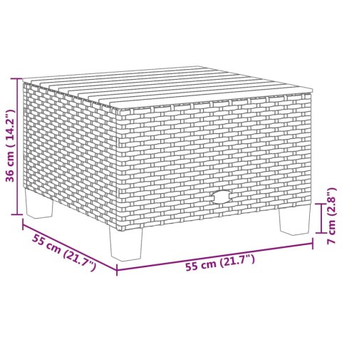  Stolik ogrodowy, beż, 55x55x36 cm, rattan PE i drewno akacjowe