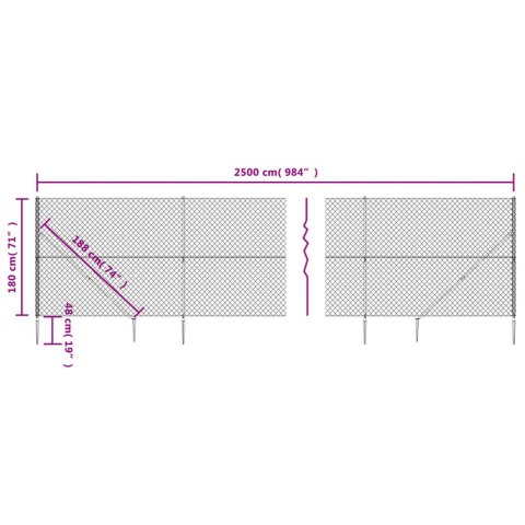  Ogrodzenie z siatki, z kotwami, antracytowe, 1,8x25 m