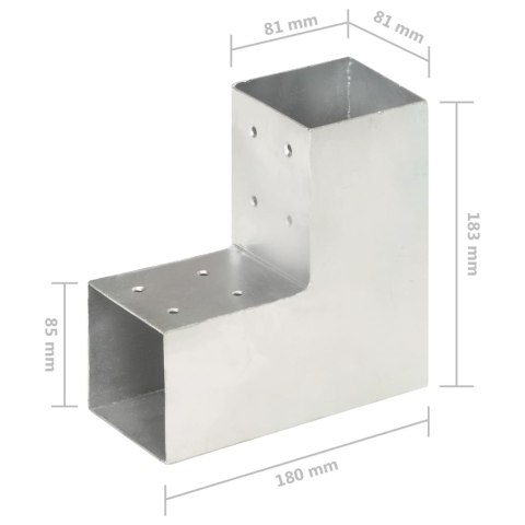  Łączniki w kształcie L, 4 szt., galwanizowany metal, 81x81 mm