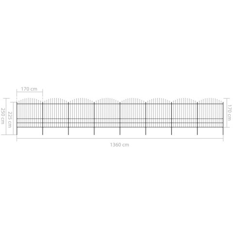  Panele ogrodzeniowe z grotami, stal, (1,75-2) x 13,6 m, czarne