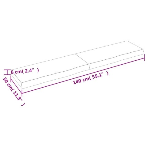  Półka, 140x30x(2-6) cm, surowe lite drewno dębowe