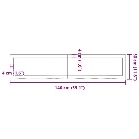  Półka, 140x30x(2-6) cm, surowe lite drewno dębowe