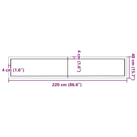  Półka, brązowa, 220x40x(2-6) cm, lakierowane lite drewno dębowe