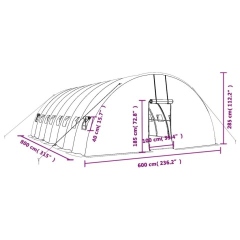  Szklarnia ze stalową ramą, biała, 48 m², 8x6x2,85 m