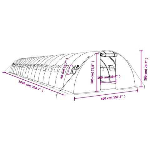  Szklarnia ze stalową ramą, zielona, 72 m², 18x4x2 m