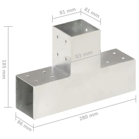  Łączniki w kształcie T, 4 szt., galwanizowany metal, 81x81 mm