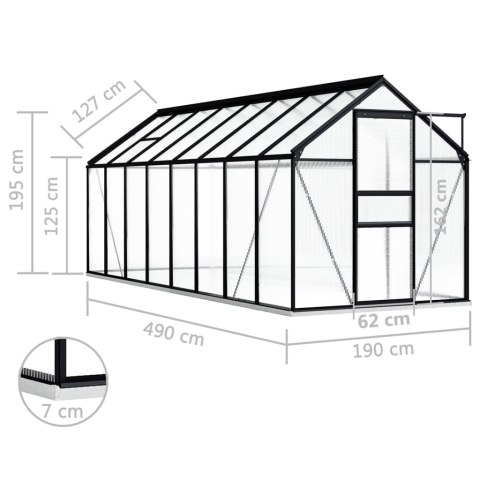  Szklarnia z ramą podstawy, antracytowa, aluminium, 9,31 m²