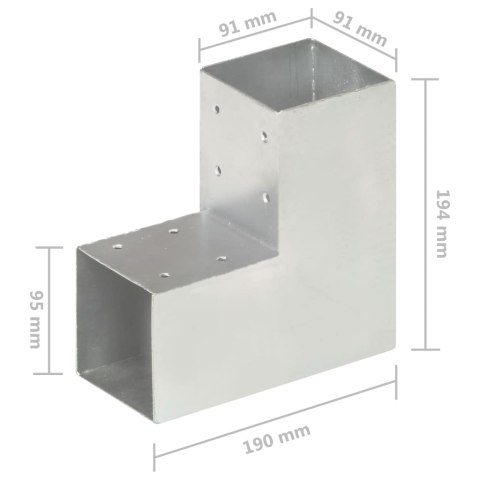  Łączniki w kształcie L, 4 szt., galwanizowany metal, 91x91 mm