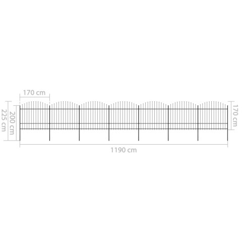  Panele ogrodzeniowe z grotami, stal, (1,5-1,75)x11,9 m, czarne