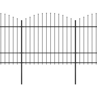  Panele ogrodzeniowe z grotami, stal, (1,5-1,75) x 15,3 m, czarne