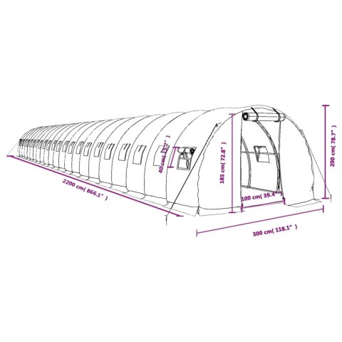  Szklarnia ze stalową ramą, biała, 66 m², 22x3x2 m